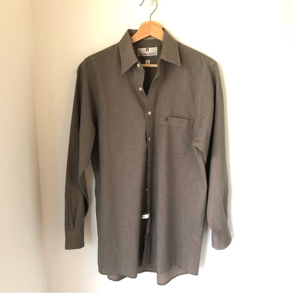 Vintage Etienne Aigner Men’s M (15- 32/33) Taupe Button Down Shirt, Made in USA - Picture 1 of 10